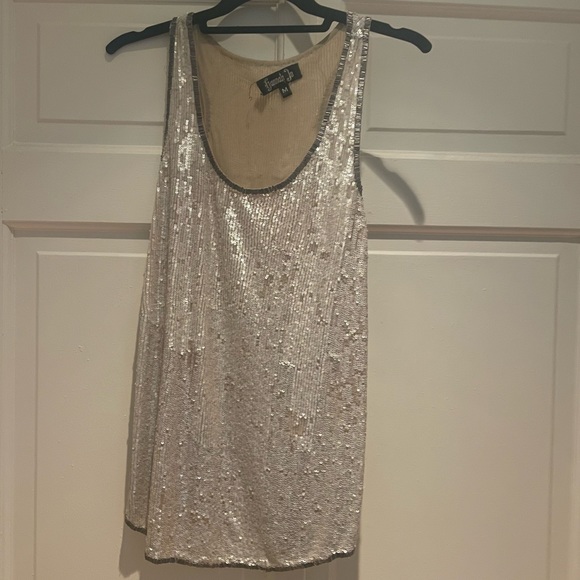 Hannah Jo Beige Sequin Beaded Tank Blouse - Picture 4 of 6